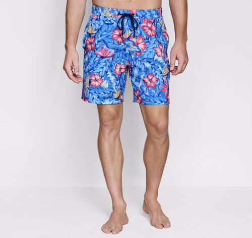 Swim Shorts - Blue Tropical Floral Print