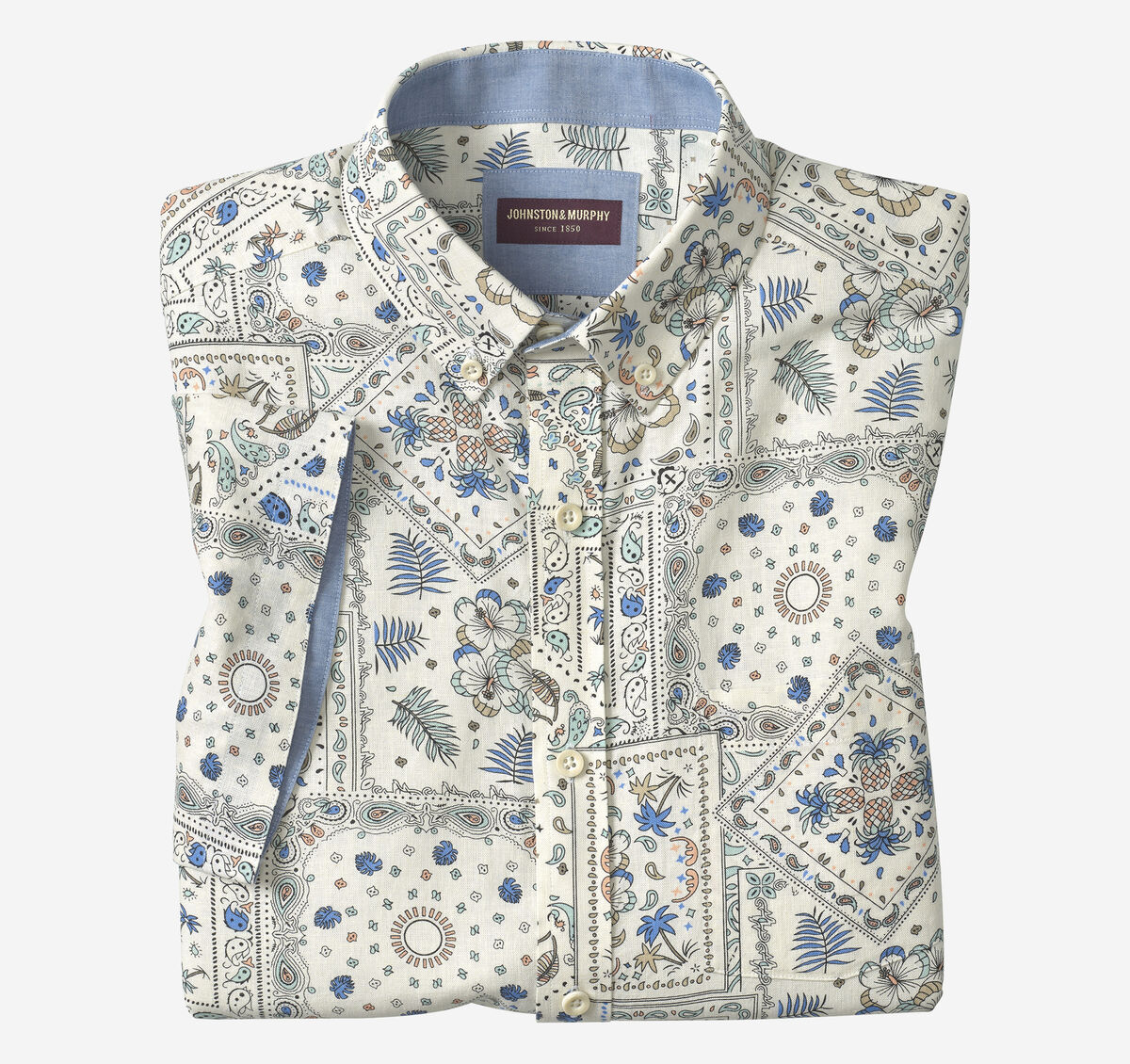 Linen-Blend Short-Sleeve Print Shirt image number null