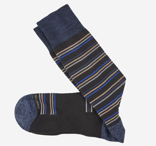 First in Comfort Socks - Black Multi Stripe