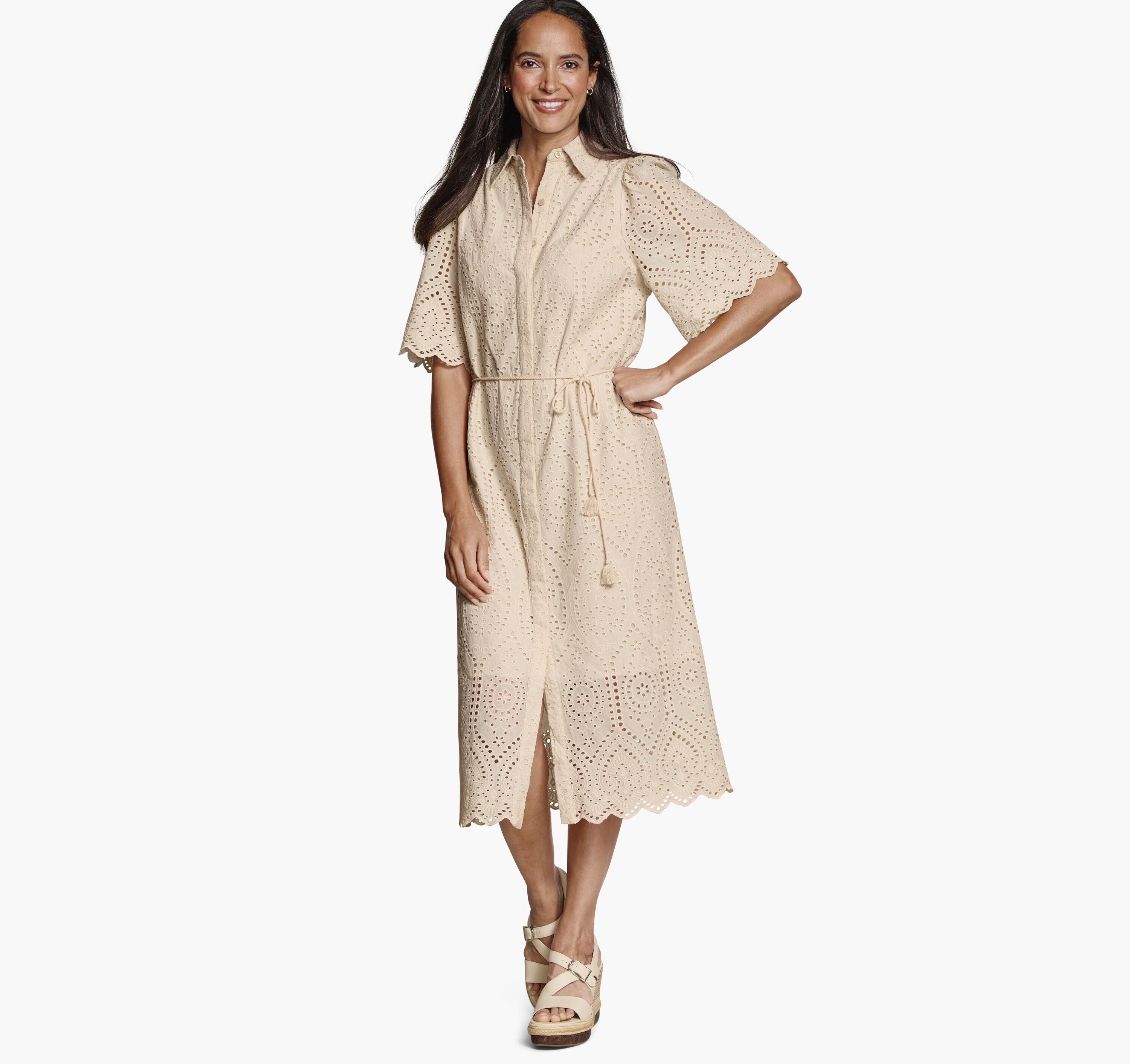 Johnston & Murphy Women's Flutter-Sleeve Eyelet Dress - Blush - Size XL - Regular