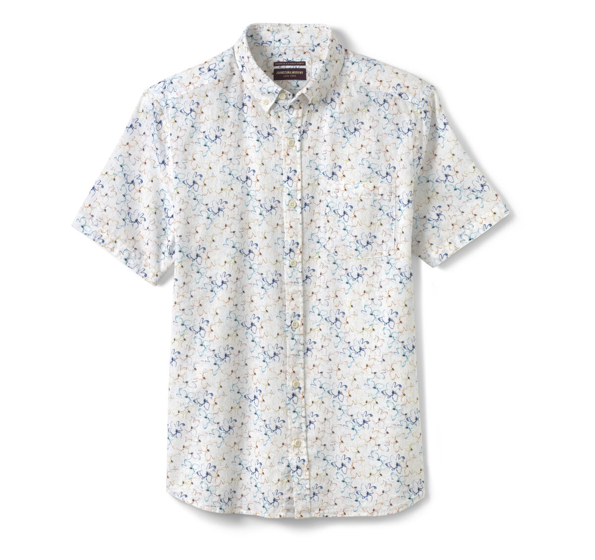 Cotton-Linen Short-Sleeve Print Shirt image number null