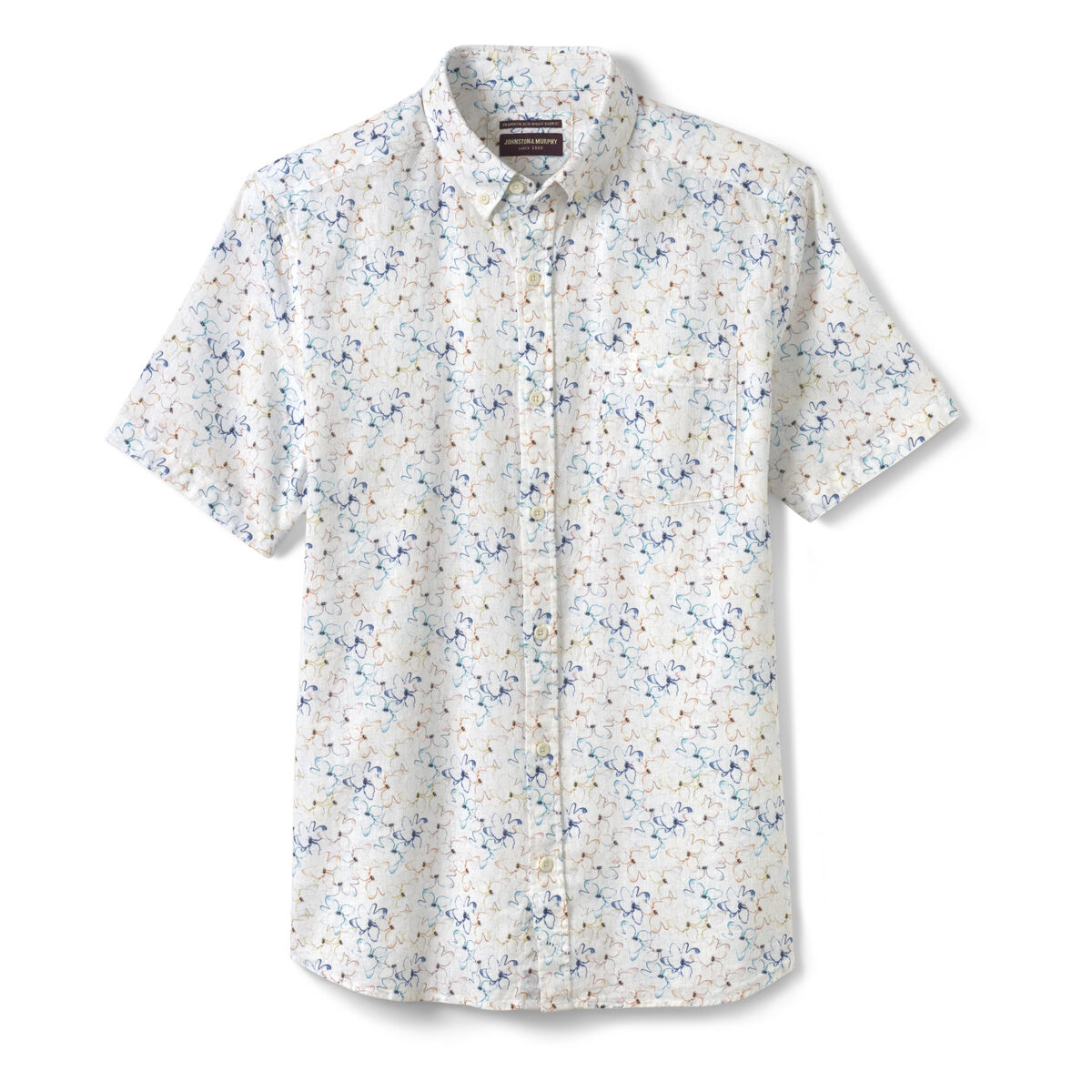 Cotton-Linen Short-Sleeve Print Shirt image number null