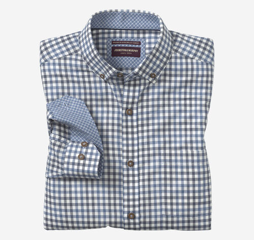 Heathered Woven Shirt - Blue/Navy Tonal Check