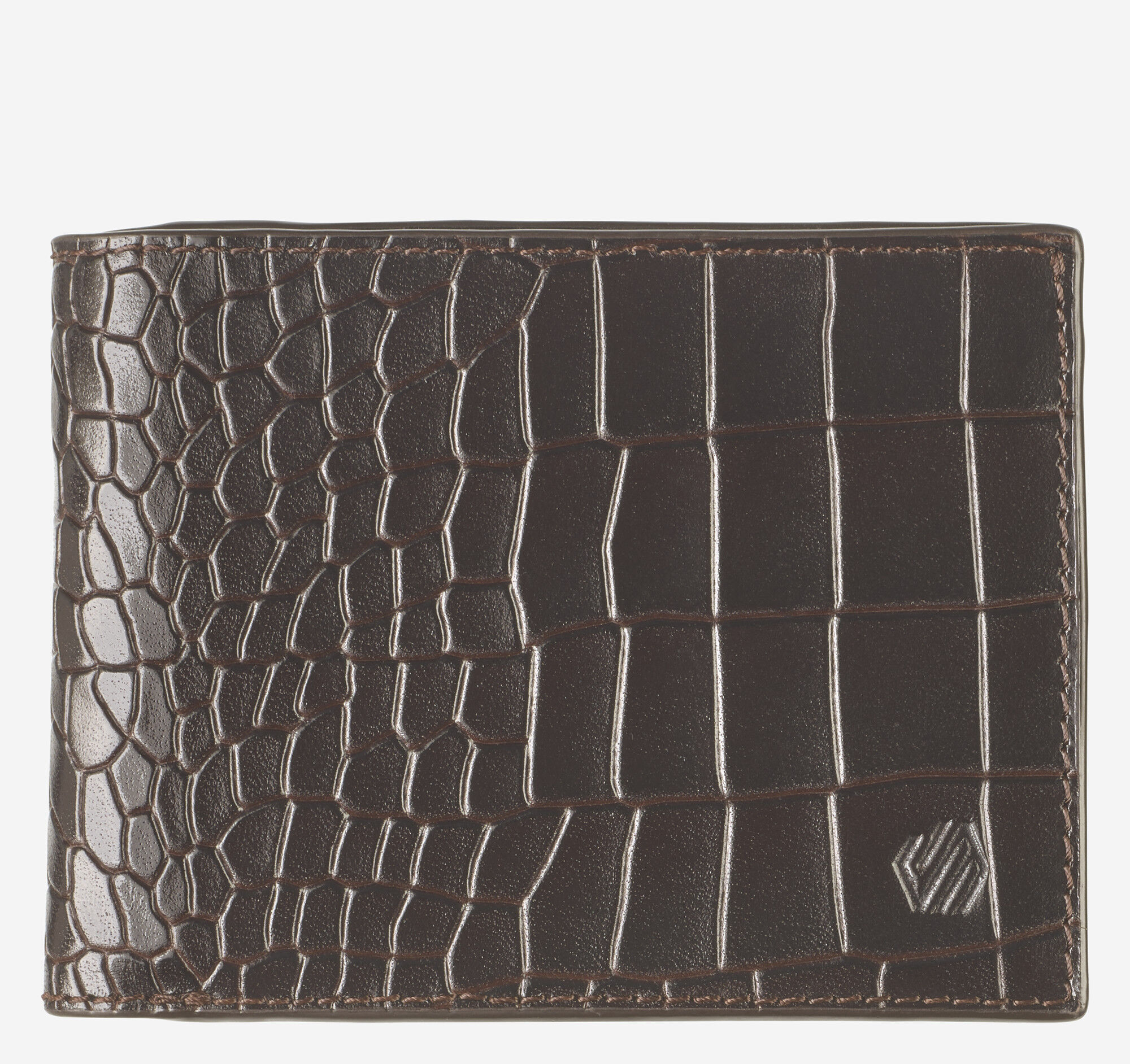 Men's Croc-Embossed Leather Billfold Wallet in Mahogany | Johnston