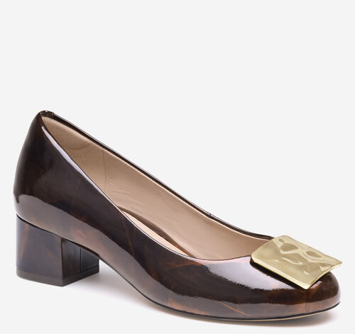 Sienna Ornamental Pump - Dark Brown Brushed Italian Patent Leather