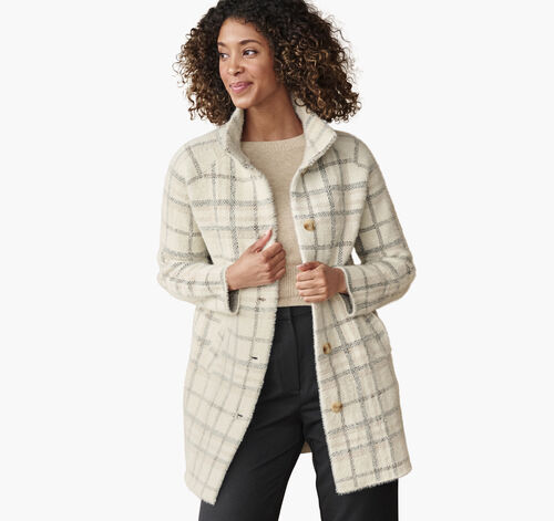 Eyelash Coatigan - White/Tan Plaid