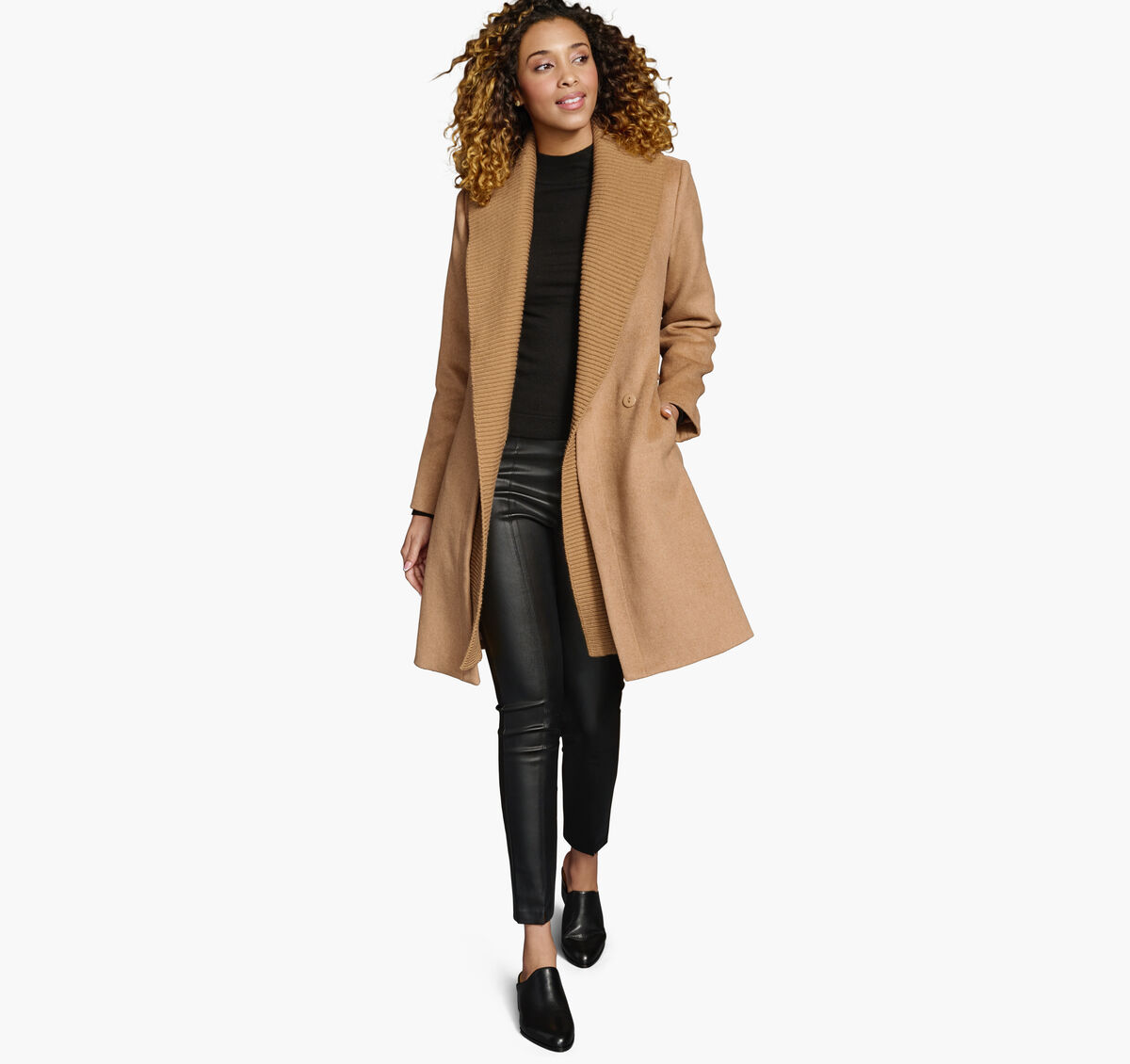Wool-Blend Coat with Removable Knit Collar image number null