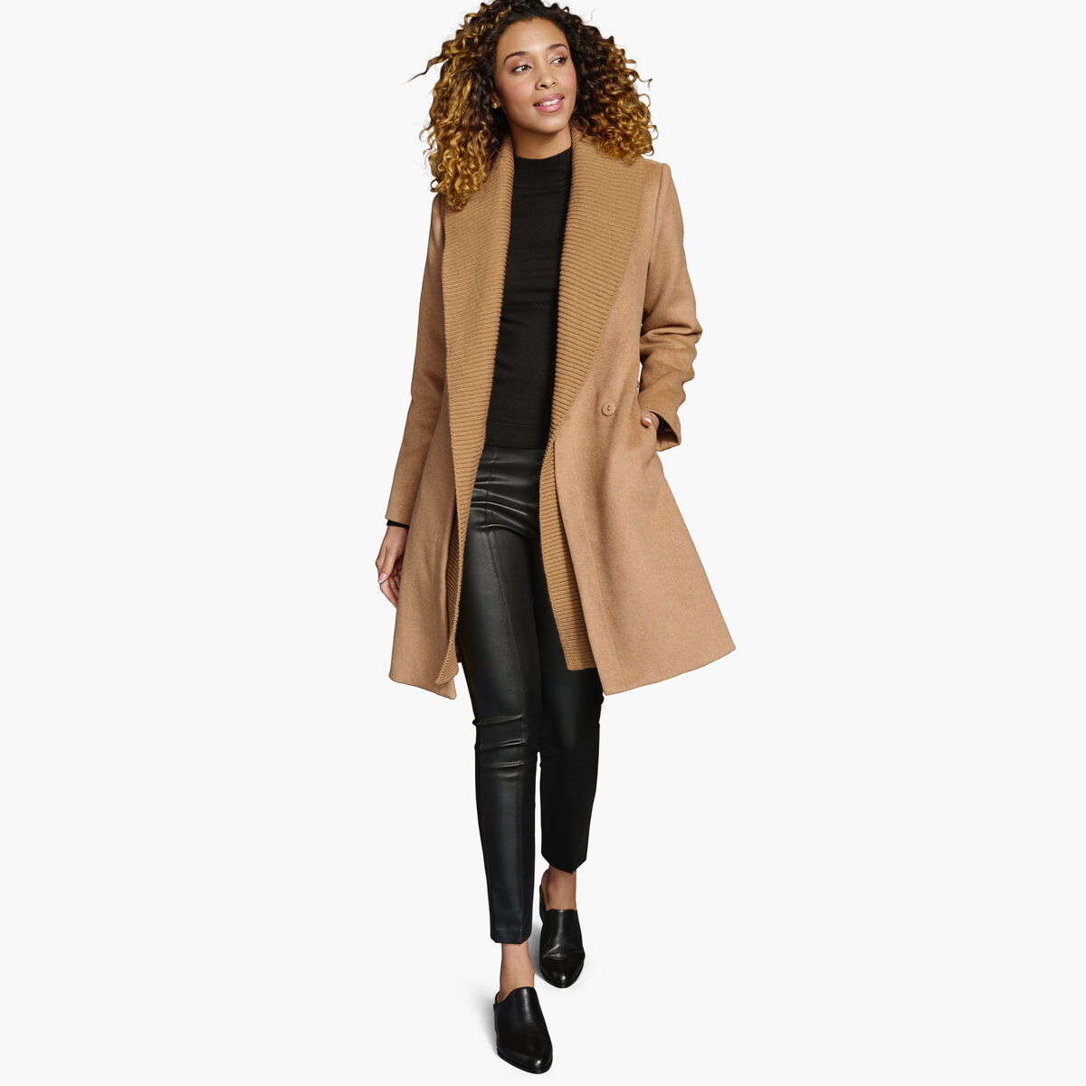 Wool-Blend Coat with Removable Knit Collar image number null
