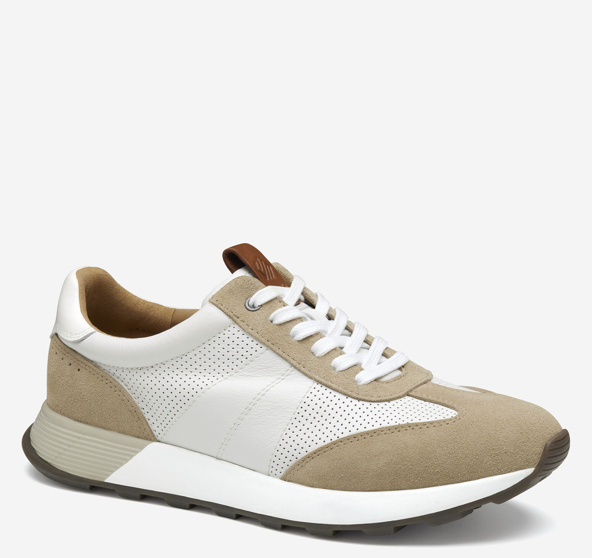 Men's Kinnon T-Toe in Sand Suede/White Full Grain | Johnston & Murphy