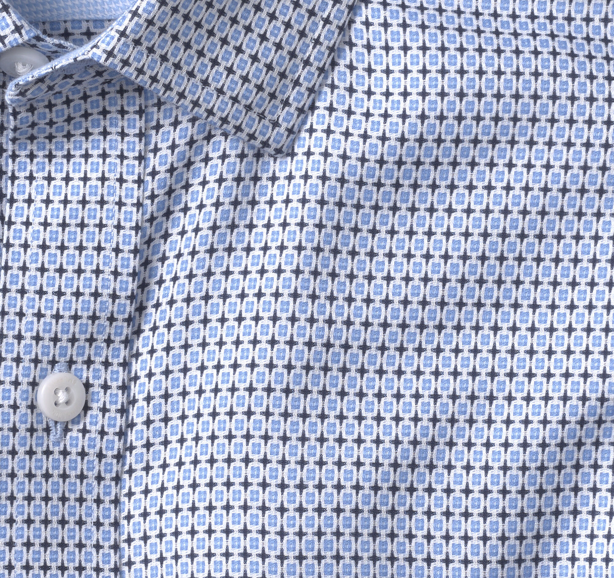 Men's Non-Iron Dress Shirt in Blue Outlined Squares | Johnston