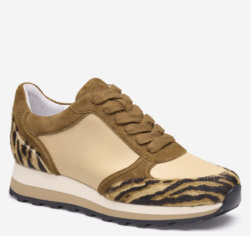 Piper Lace-Up - Sand/Beige Nappa Leather/Brown Zebra-Print Haircalf