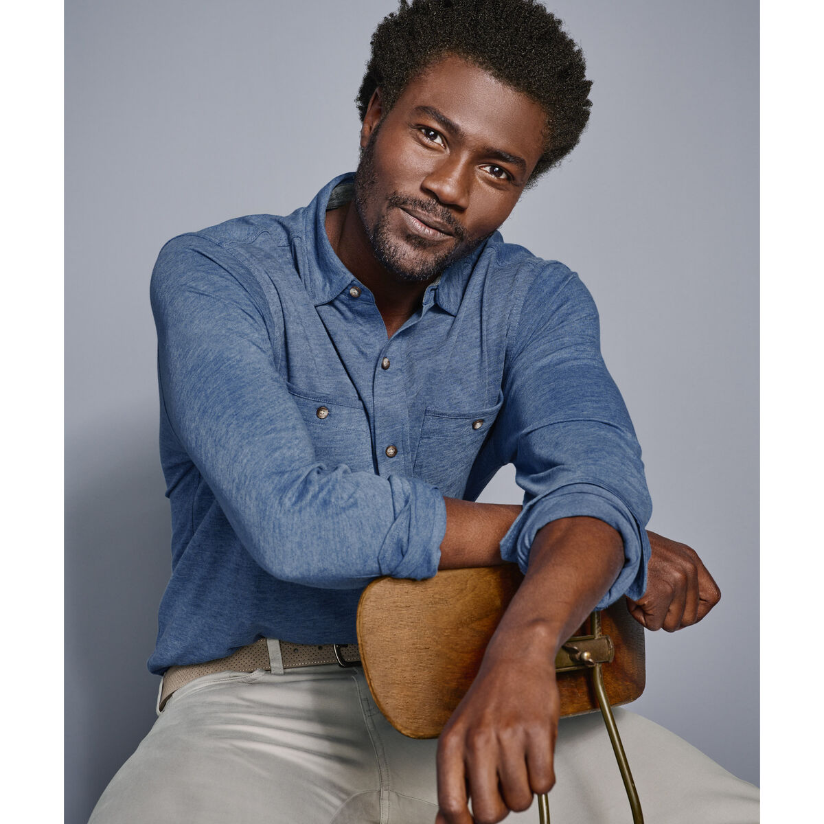 XC Flex® Stretch Indigo Long-Sleeve Shirt image number null