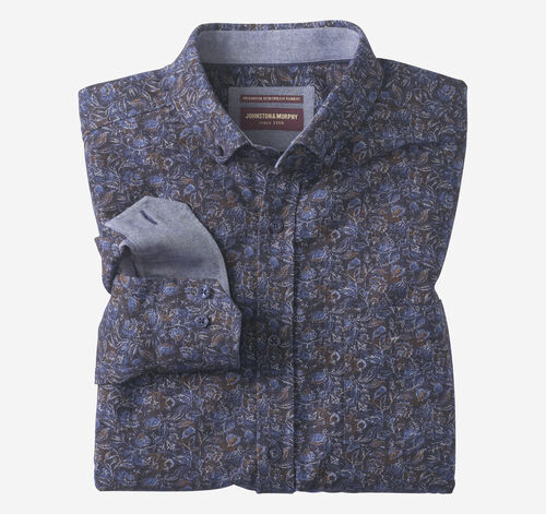 Lane Printed Shirt - Navy/Brown Frond