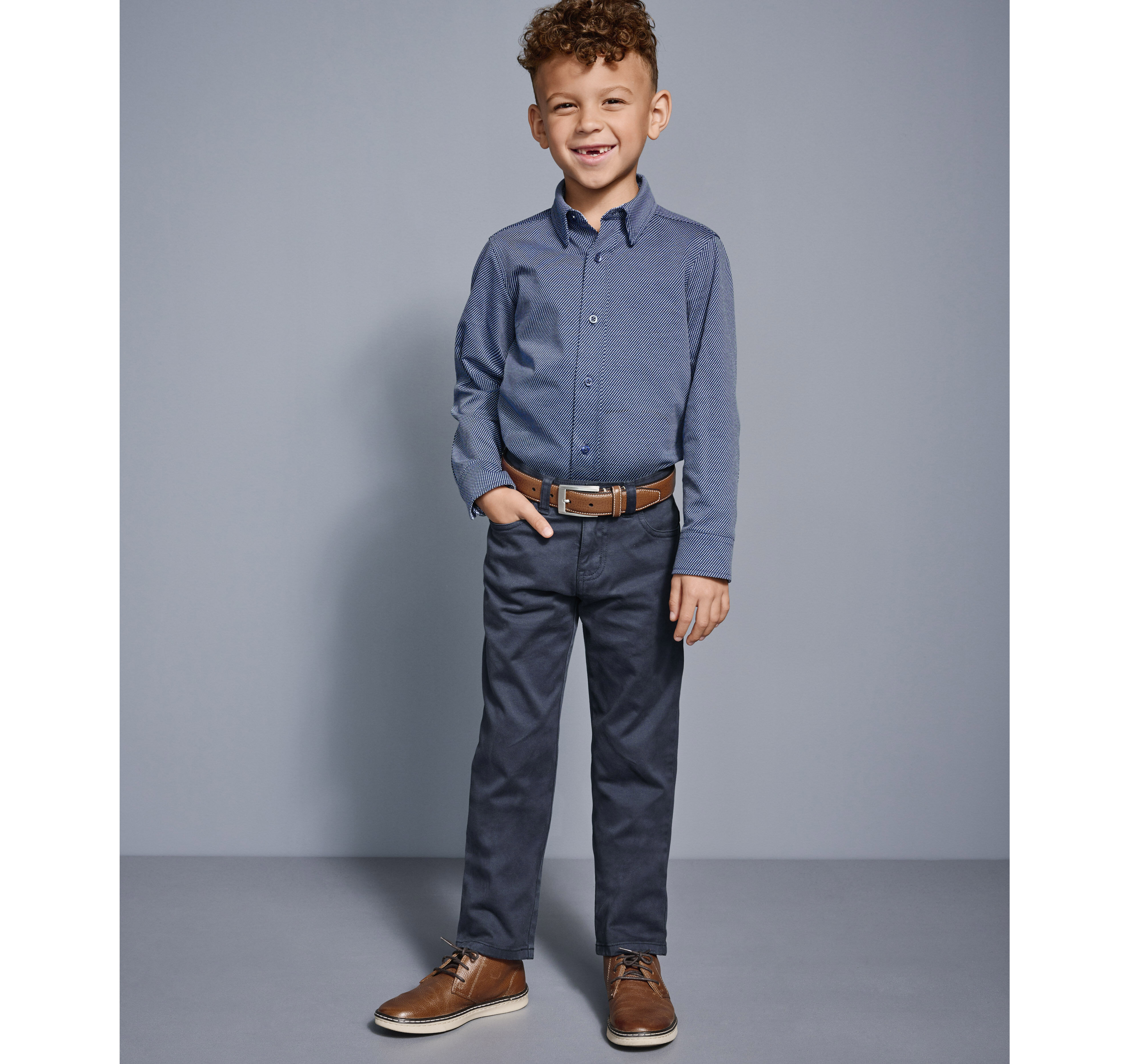 Boys XC Flex® Stretch Long-Sleeve Shirt in Navy Small Box