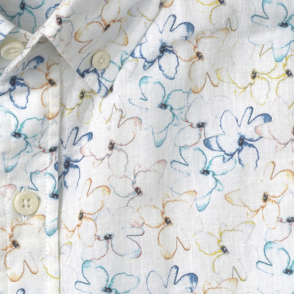 Cotton-Linen Short-Sleeve Print Shirt image number null