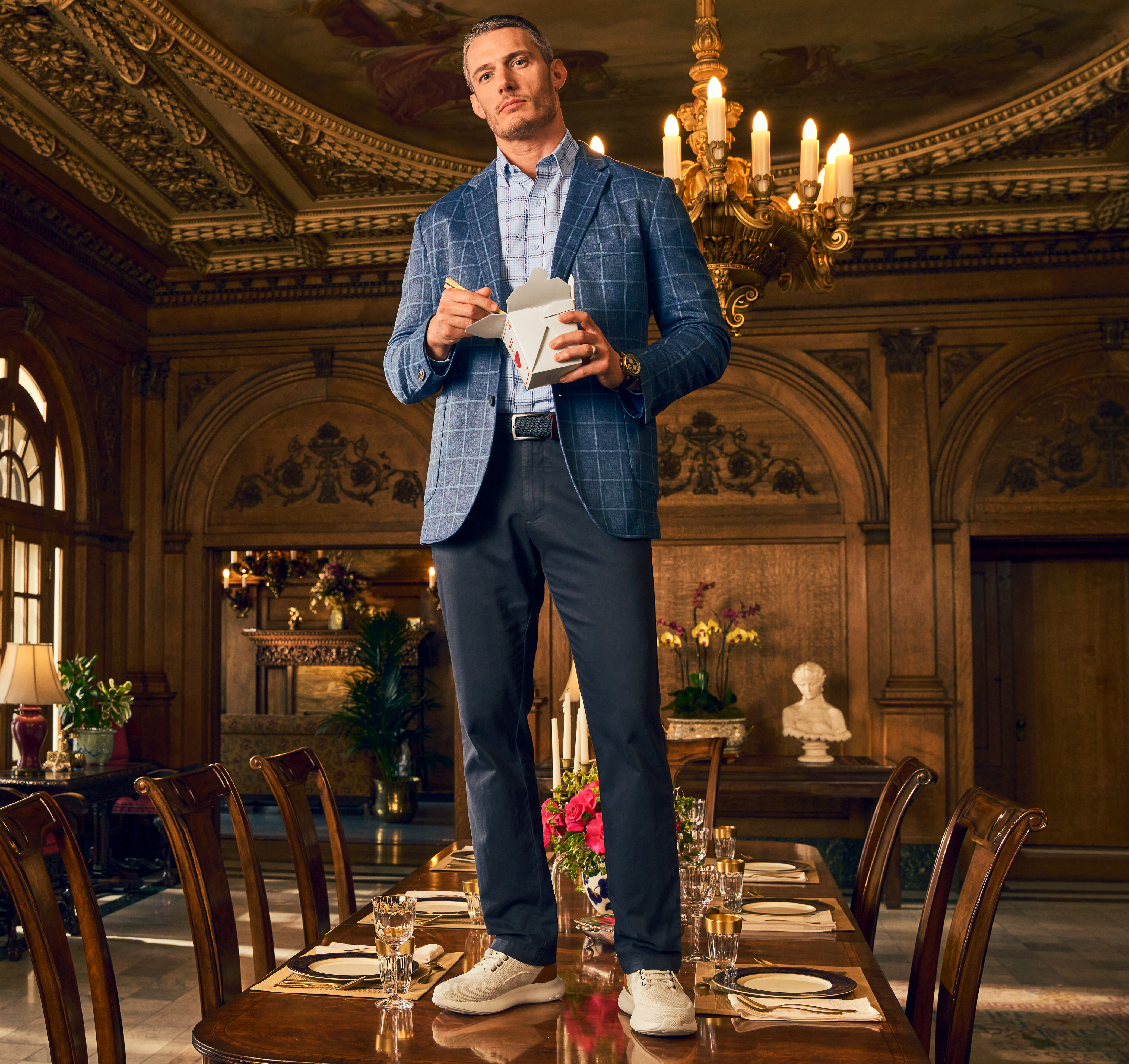 Men's XC Flex® Knit Blazer in Blue Plaid | Johnston & Murphy