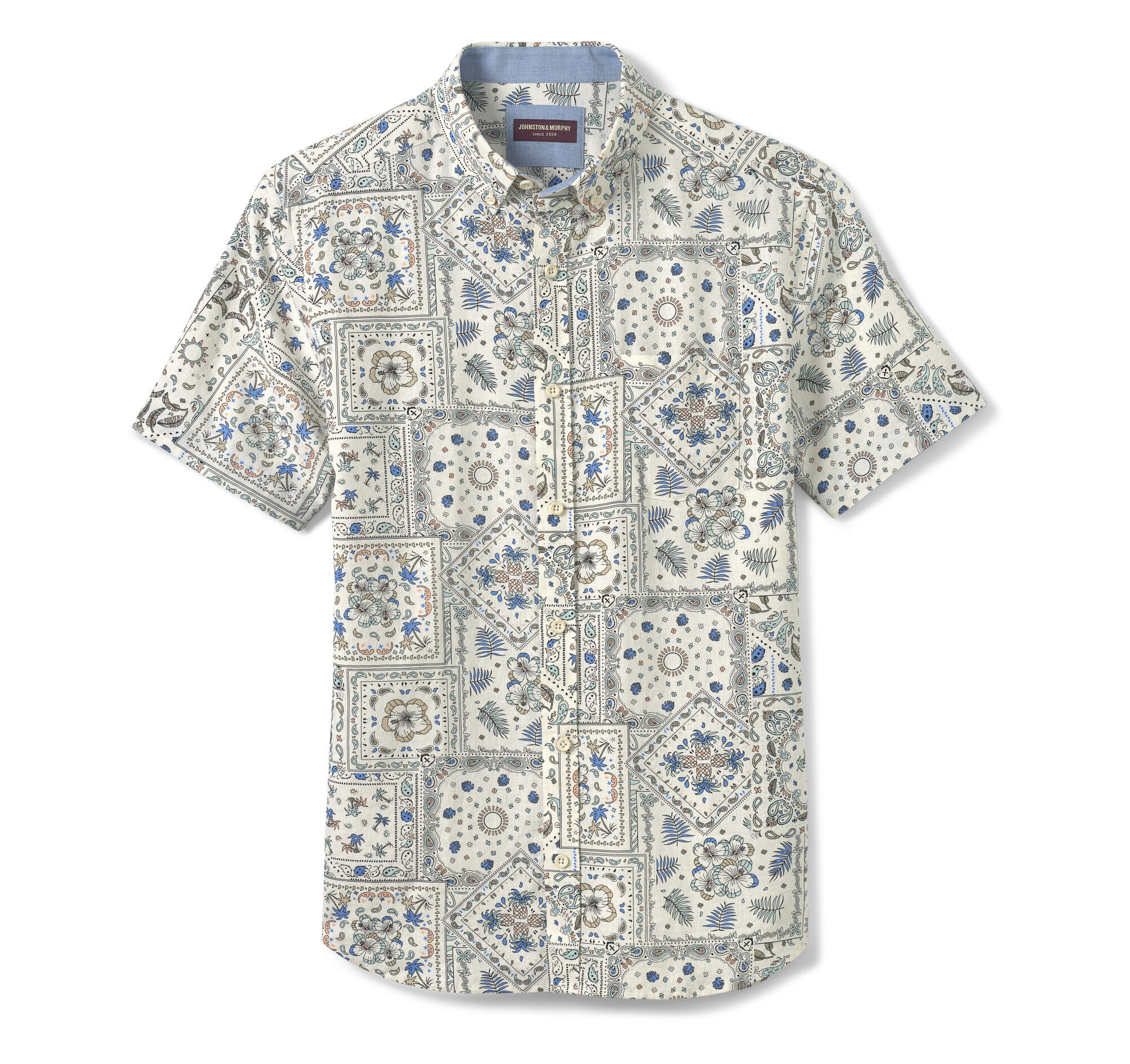 Linen-Blend Short-Sleeve Print Shirt