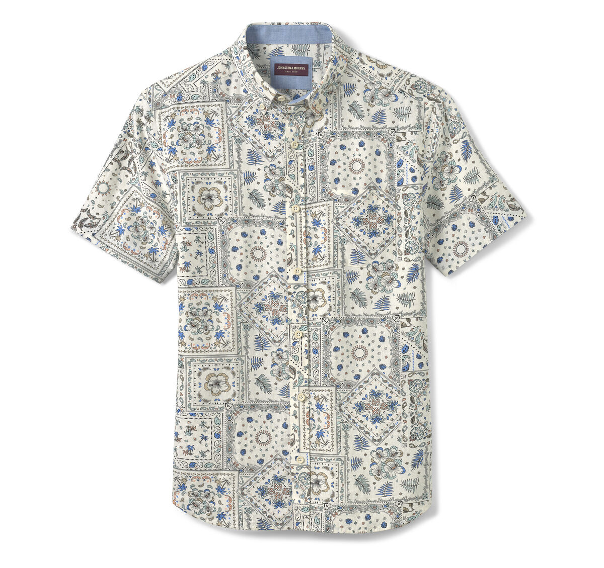Linen-Blend Short-Sleeve Print Shirt image number null