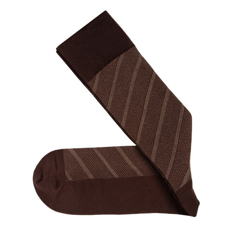 Patterned Dress Socks - Brown/Tan Diagonal Stripe Pindot