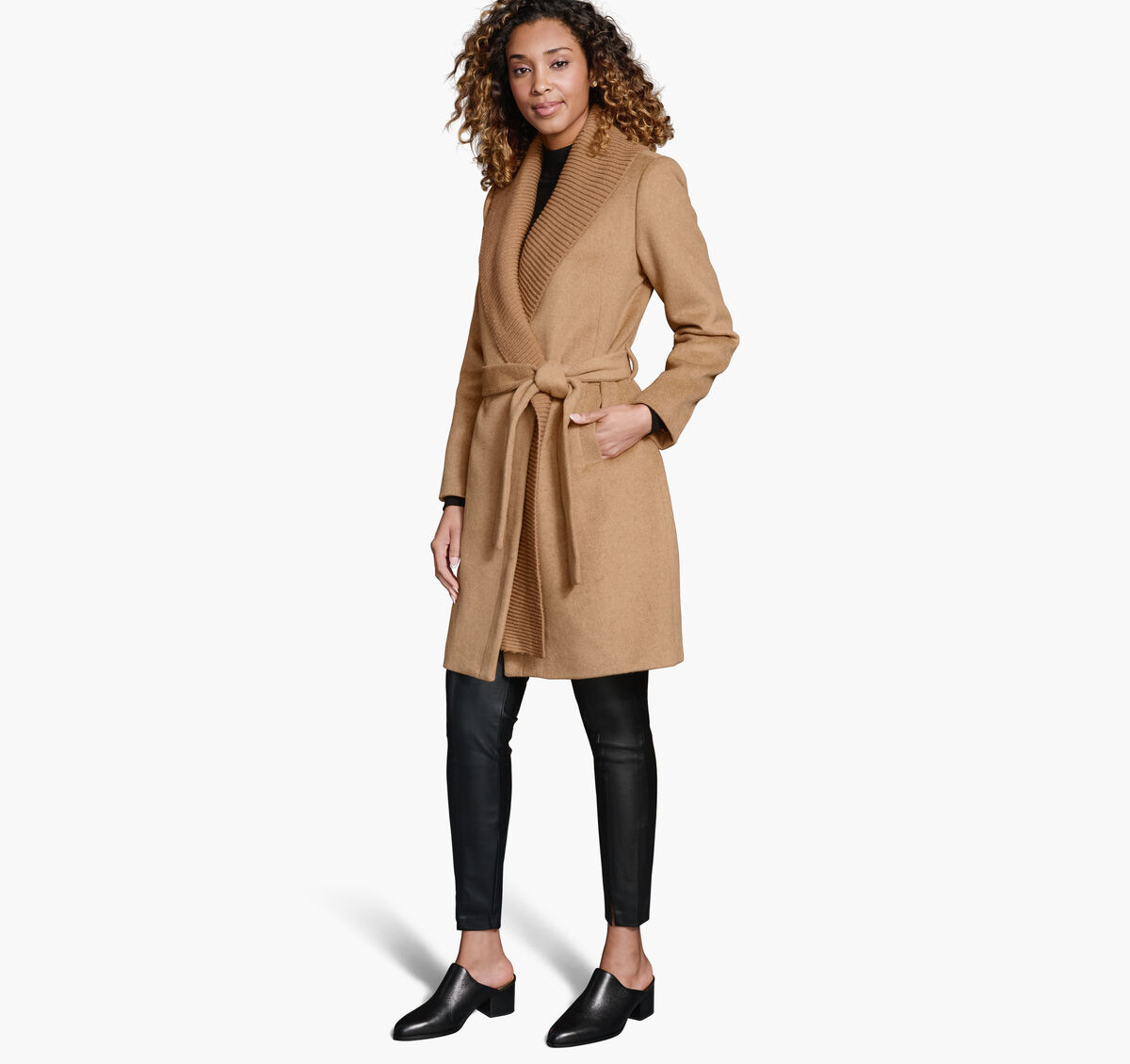Wool-Blend Coat with Removable Knit Collar image number null