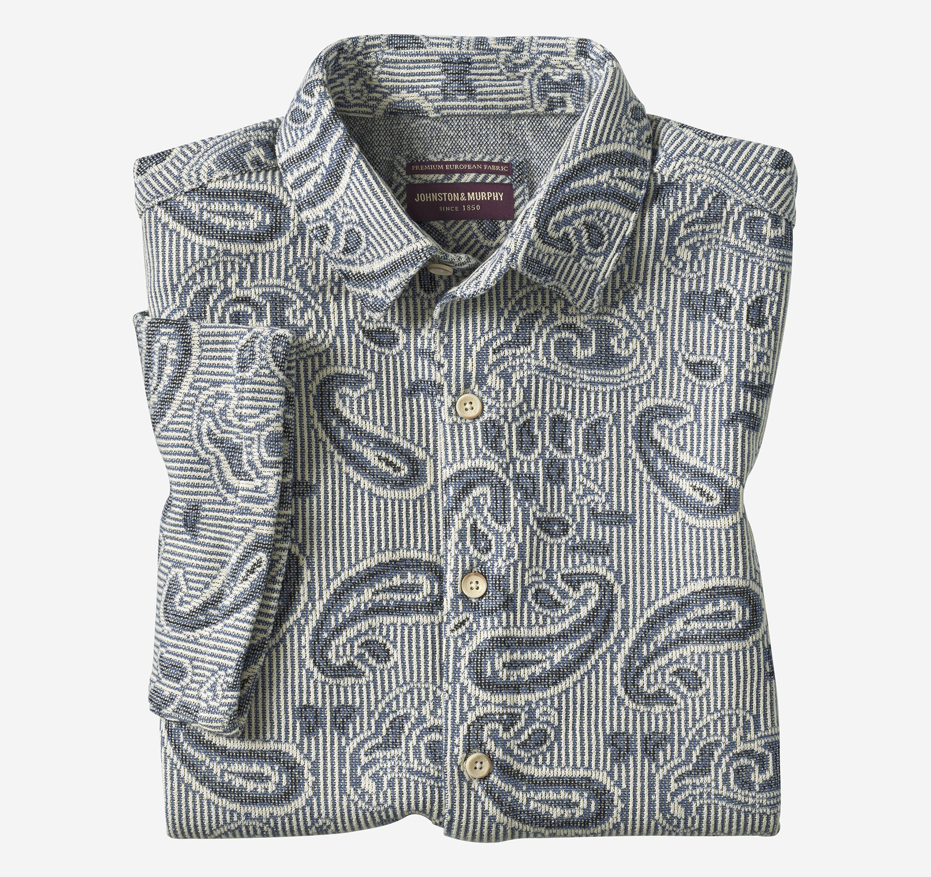 Johnston & Murphy Men's Linden Textured Short-Sleeve Shirt - Blue Paisley - Size L - Regular Johnston & Murphy Men's Linden Textured Short-Sleeve Shirt - Blue Paisley - Size L - Regular