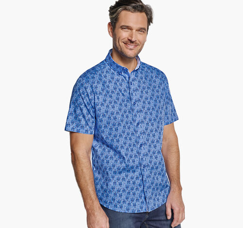 Printed Cotton Short-Sleeve Shirt - Blue Lobster