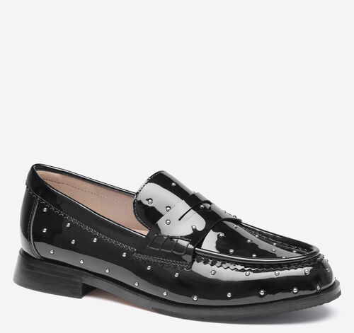 Gillian Studded Penny Loafer - Black Patent Leather
