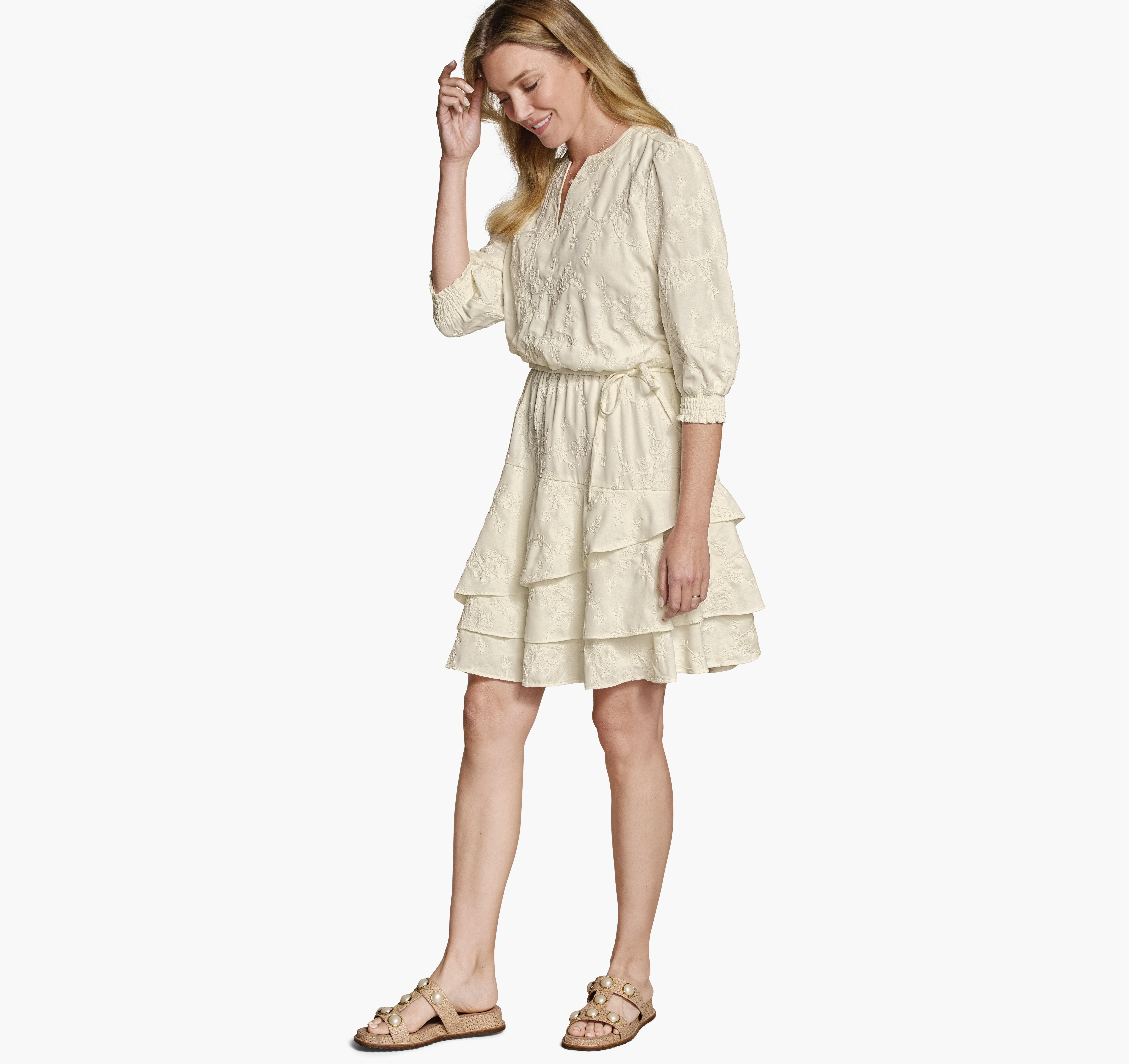 Embroidered Floral Tiered Dress