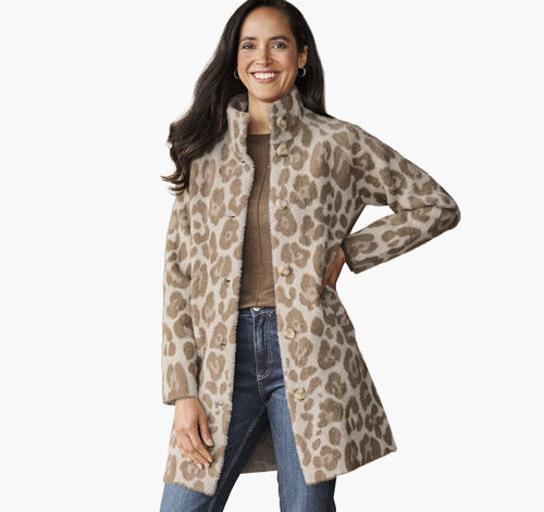 Eyelash Coatigan - Tan/Bone Leopard Print