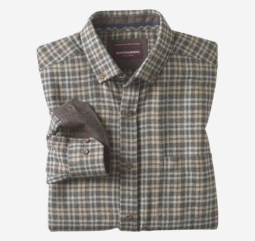 Neal Heathered Shirt - Charcoal/Tan Split Plaid