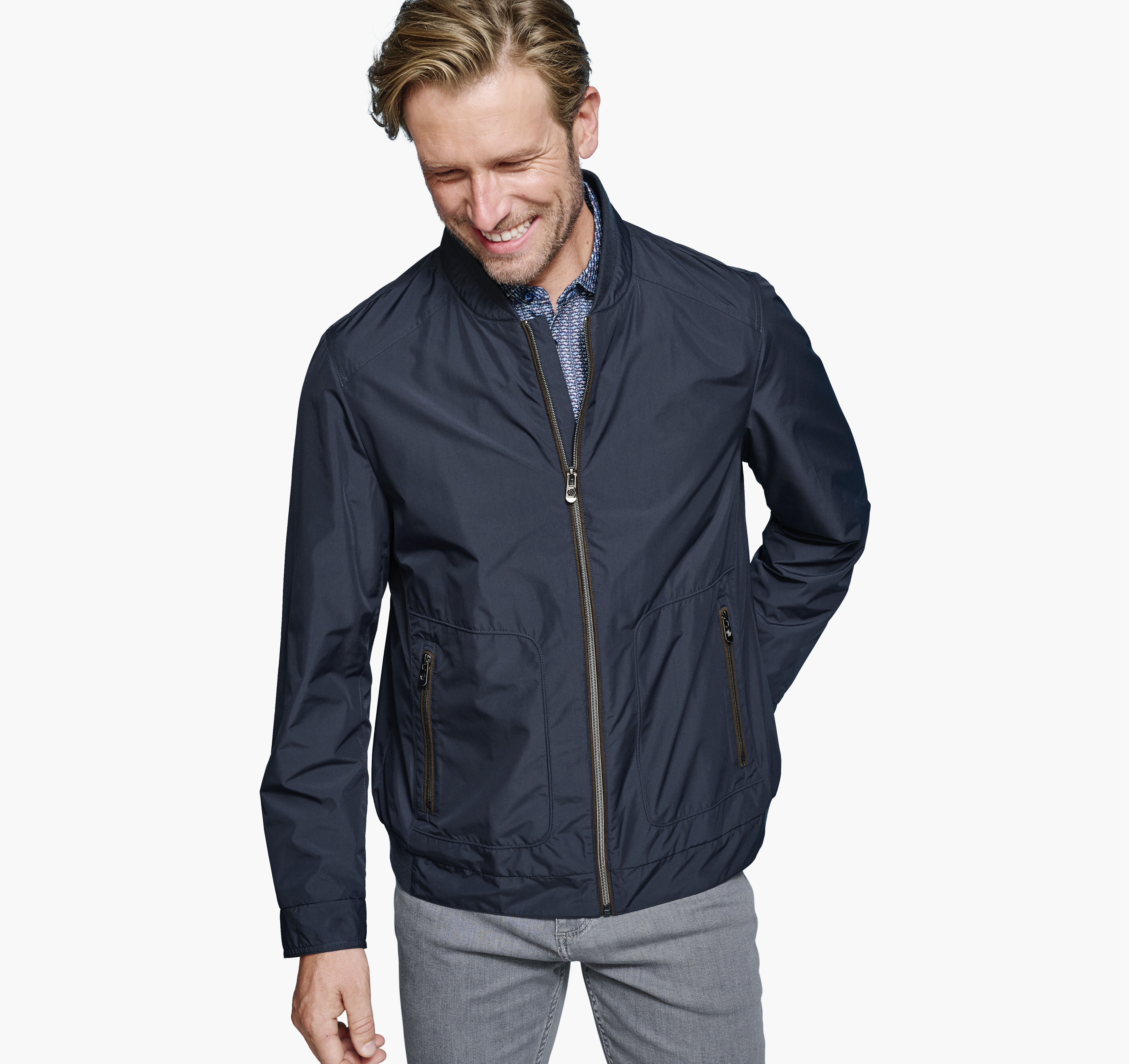 Men's XC4® Knit-Collar Jacket in Navy | Johnston & Murphy