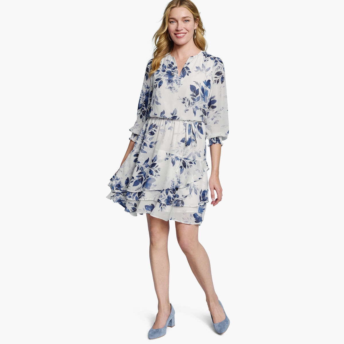 Tiered V-Neck Print Dress image number null