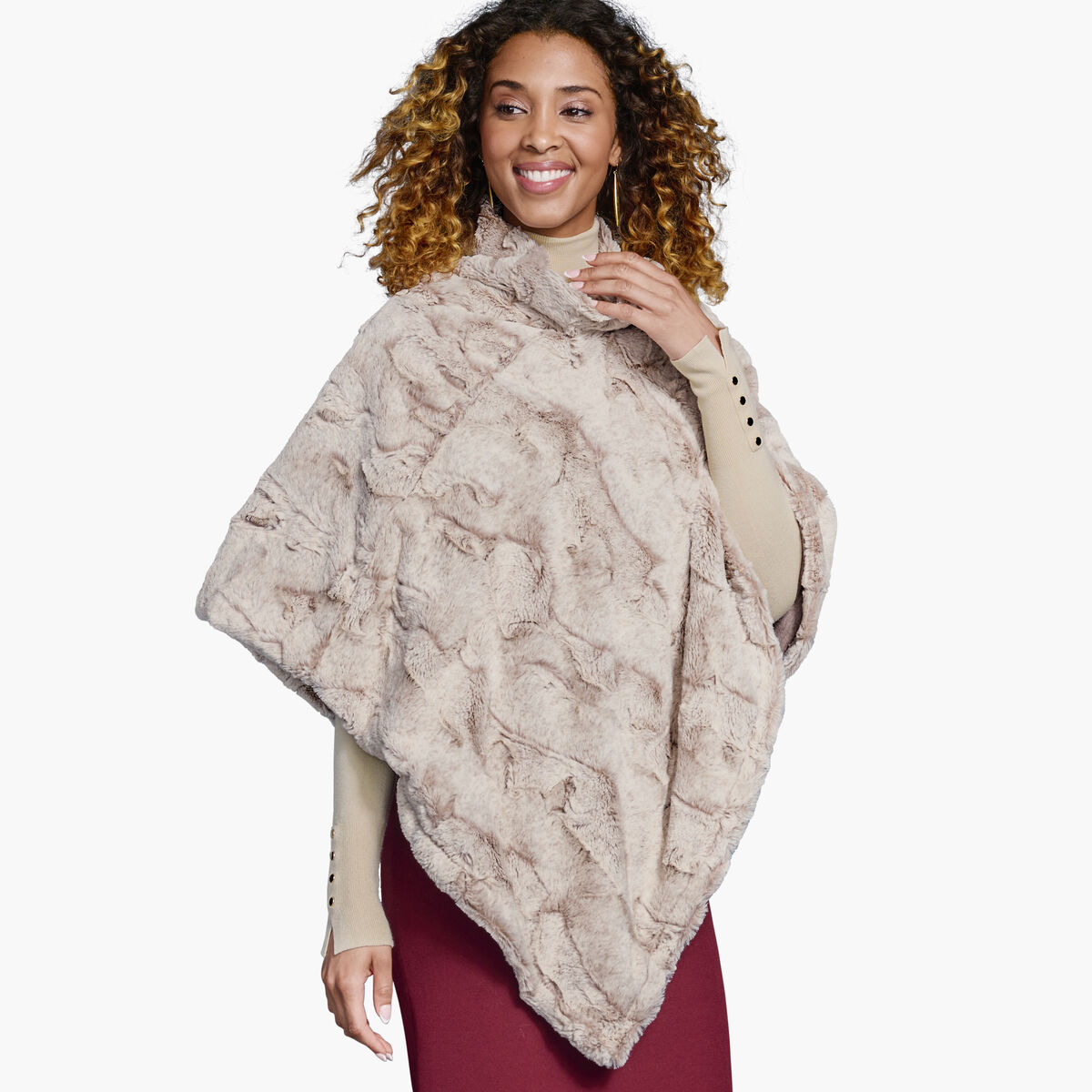 Reversible Faux-Fur Poncho image number null