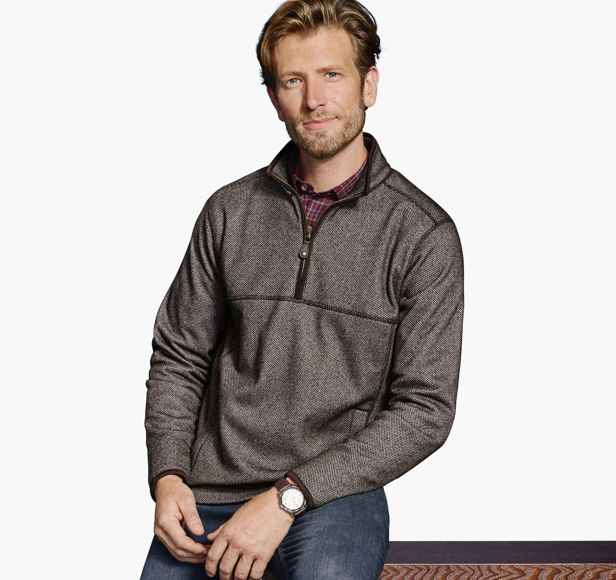Textured Fleece Quarter-Zip image number null