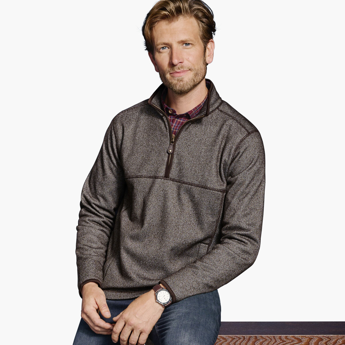 Textured Fleece Quarter-Zip image number null