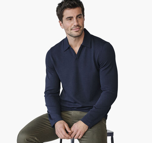 Sedona Long-Sleeve V-Neck Polo - Navy