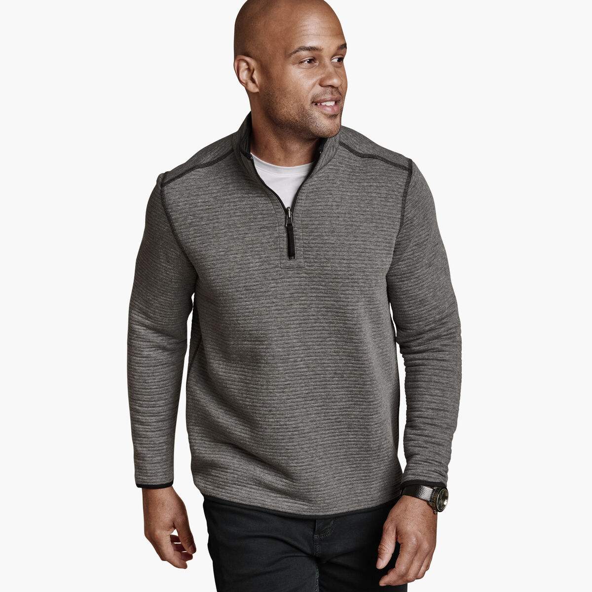 Reversible Channel-Quilted Quarter-Zip image number null