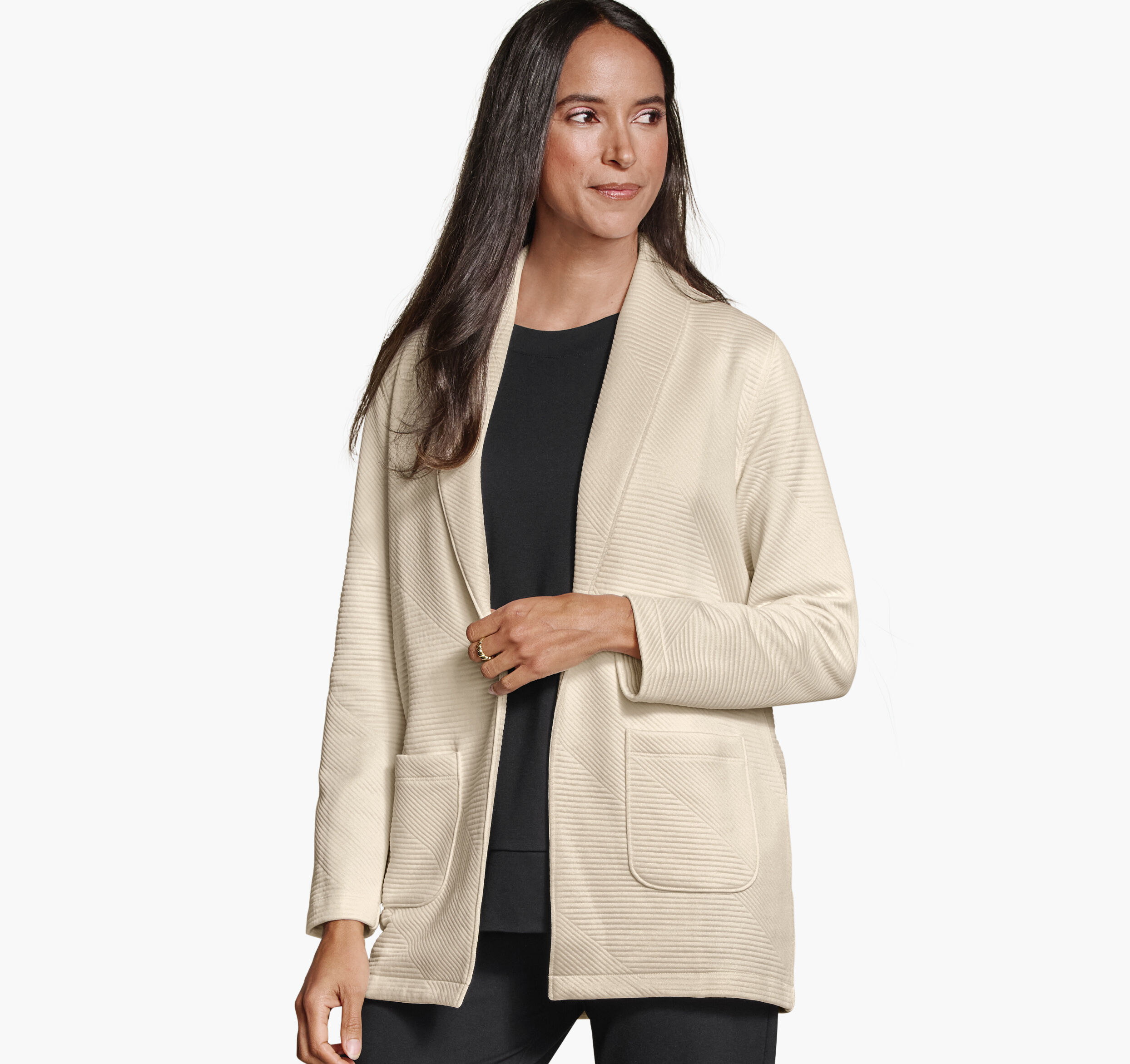 Diagonal Quilted Shawl-Collar