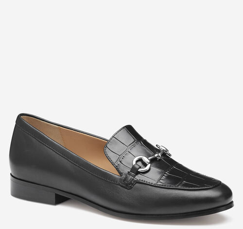 Ali Bit Loafer - Black Glove Leather/Croc-Embossed Calfskin
