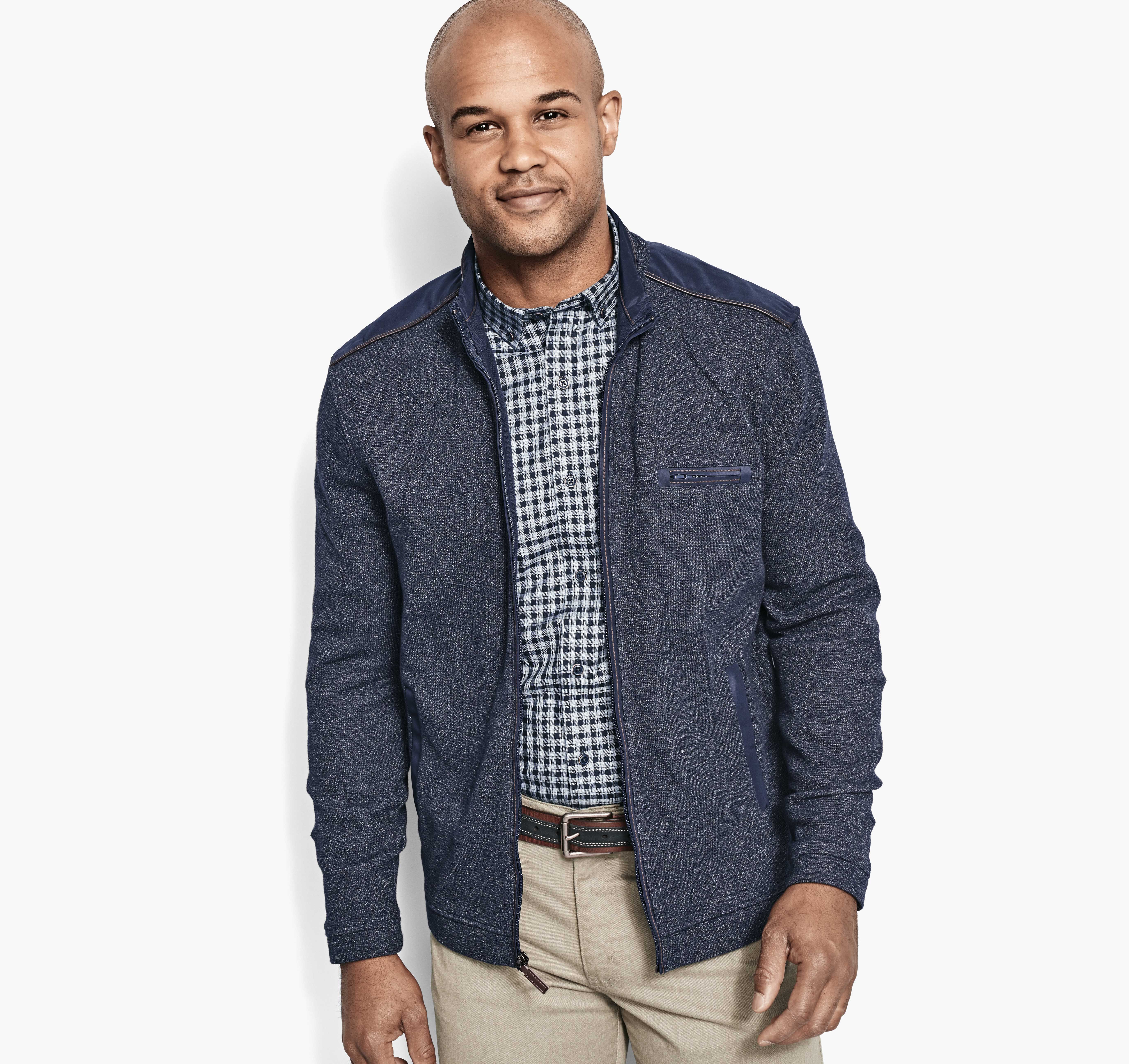 Men's Melange Knit Full-Zip in Navy | Johnston & Murphy