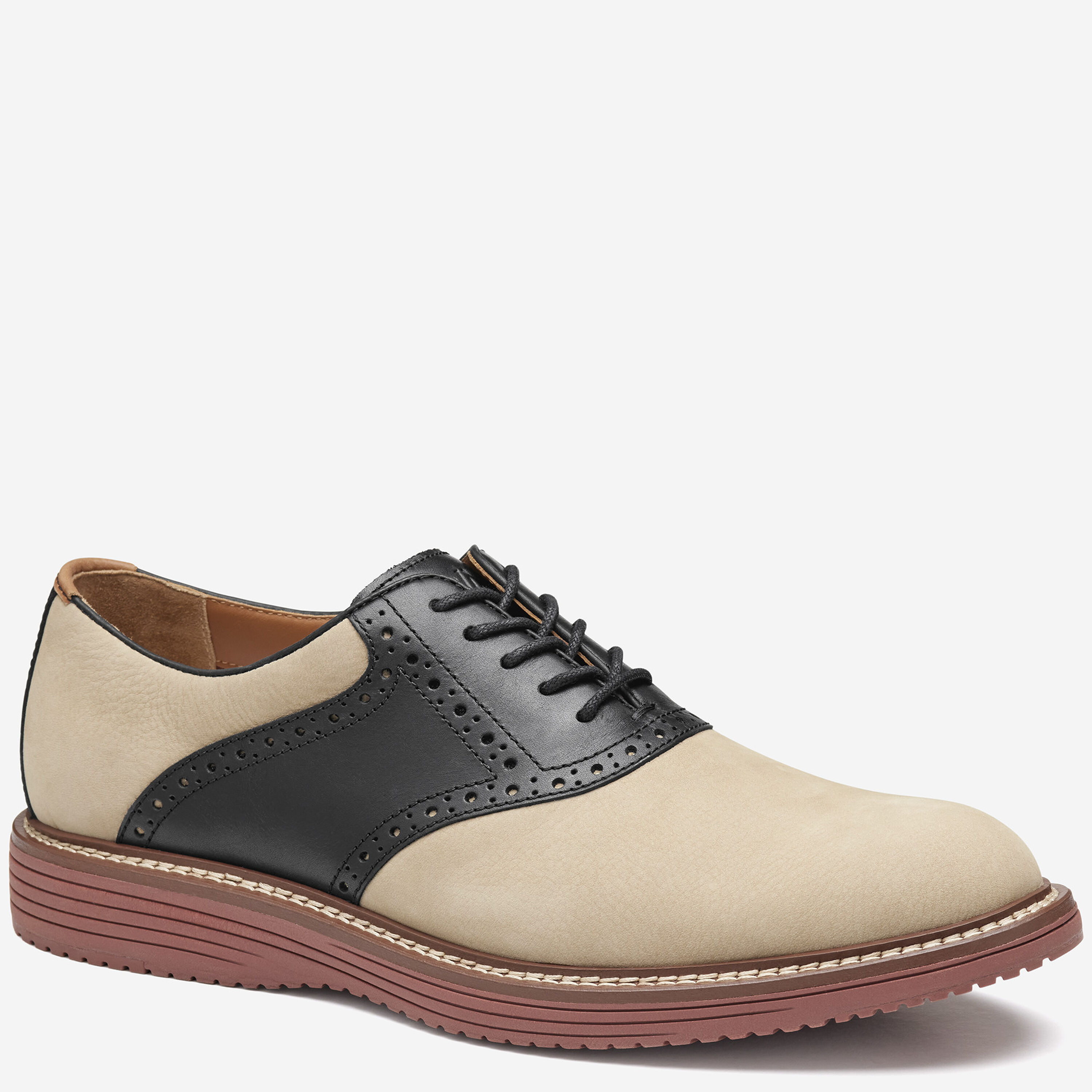 NEW JOHNSTON & MURPHY men\'s upton saddle shoe in taupe nubuck/black full grain Men main image 4