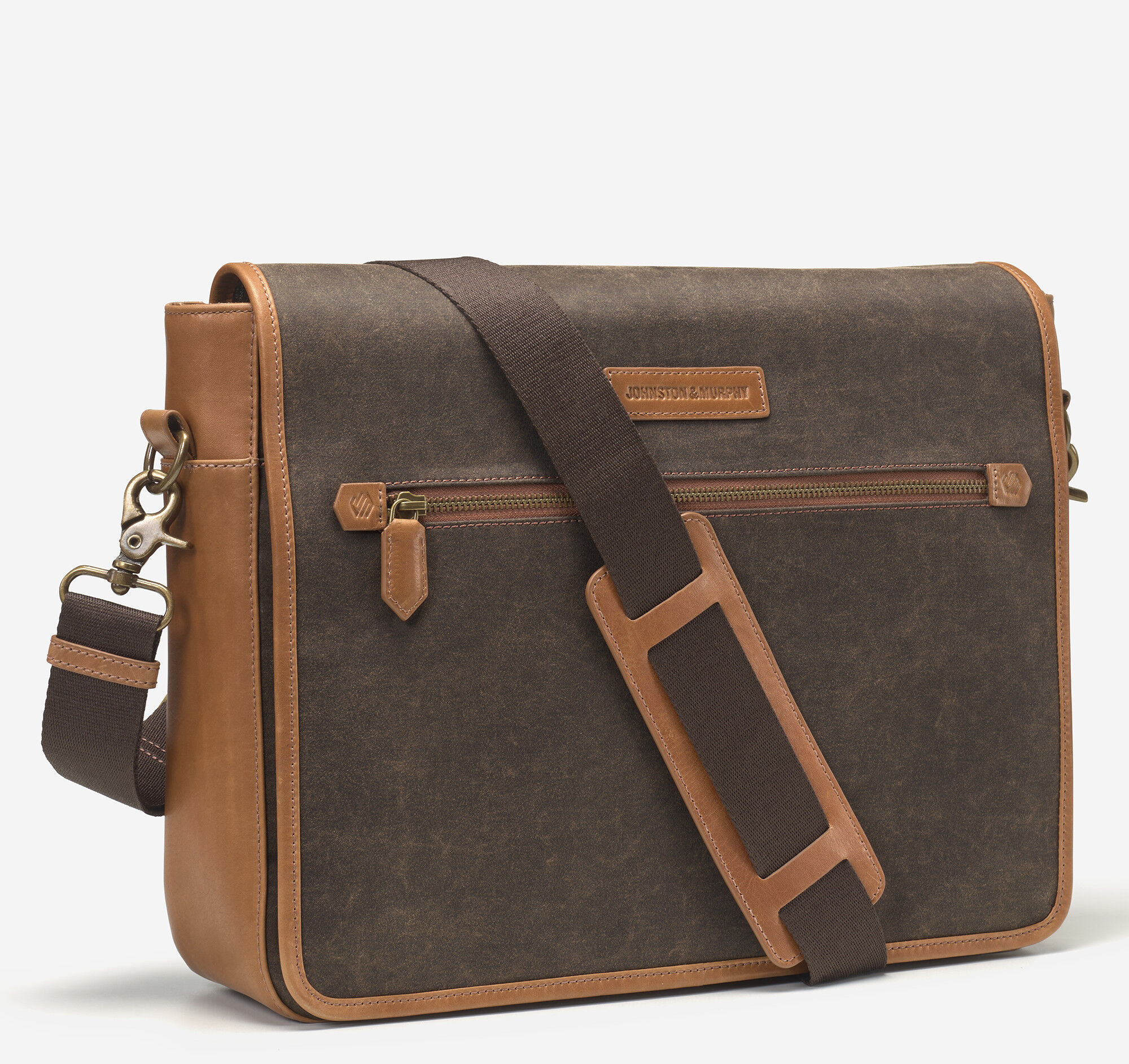 Men's Rhodes Messenger Bag in Brown Antique Cotton/Tan Full Grain