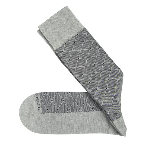 Patterned Dress Socks - Light Gray Diamond Dress