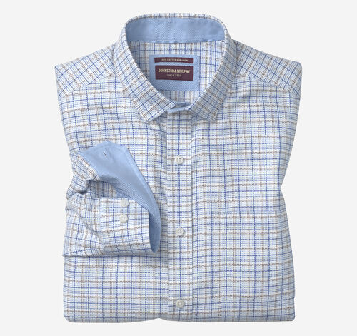 Ovation Non-Iron Dress Shirt - Blue/Brown Twill Multi Grid