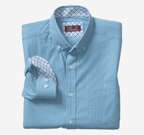 XC4&reg; Long-Sleeve Stretch-Woven Shirt - Blue/Light Blue Gingham