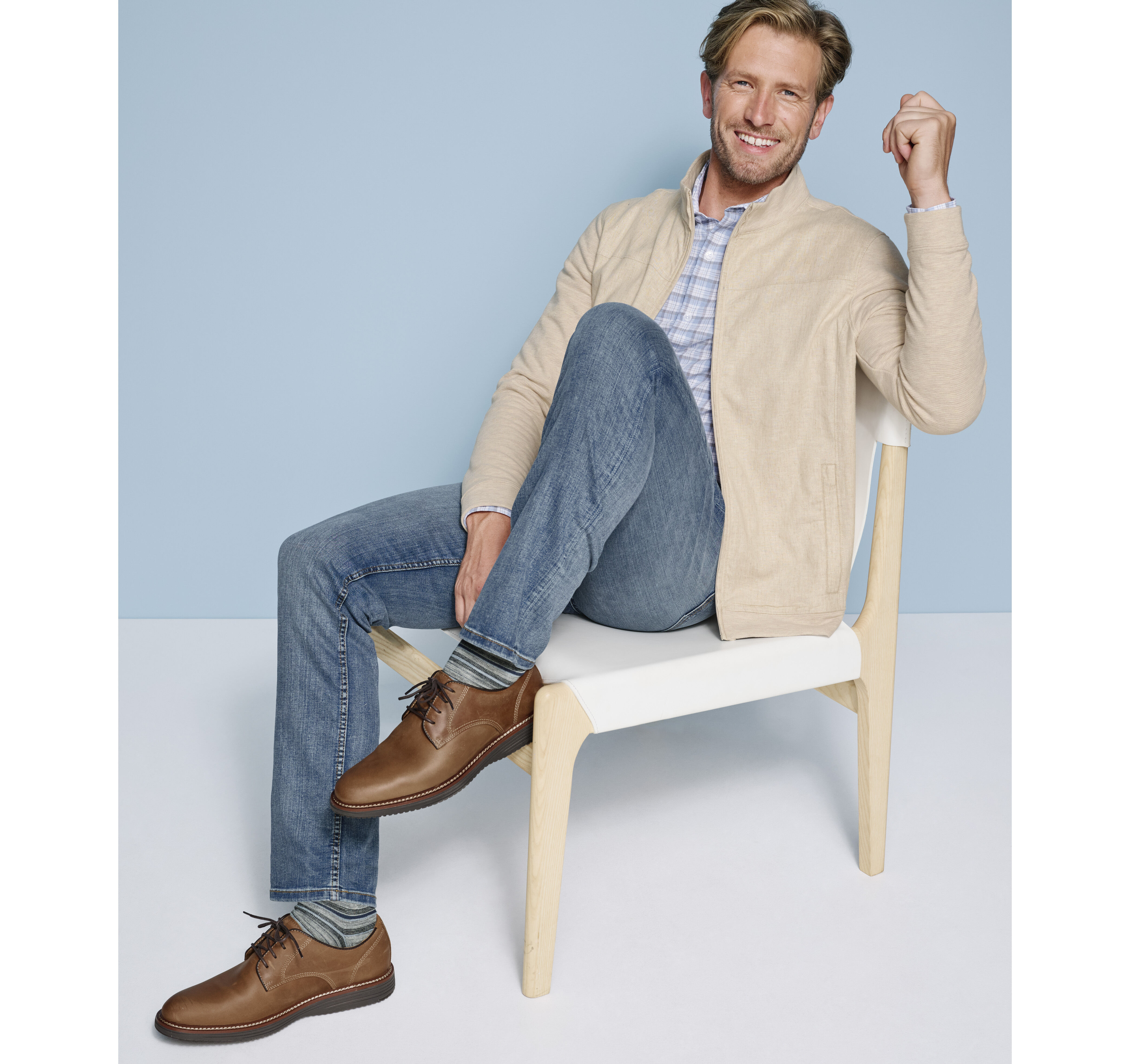 Men's Full-Zip Knit Jacket in Tan | Johnston & Murphy