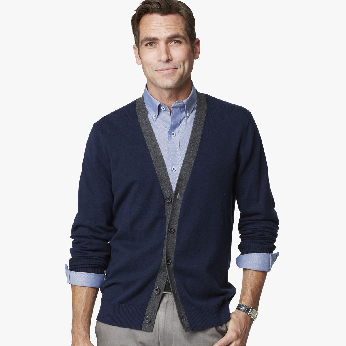 Contrast V-Neck Cardigan image number null
