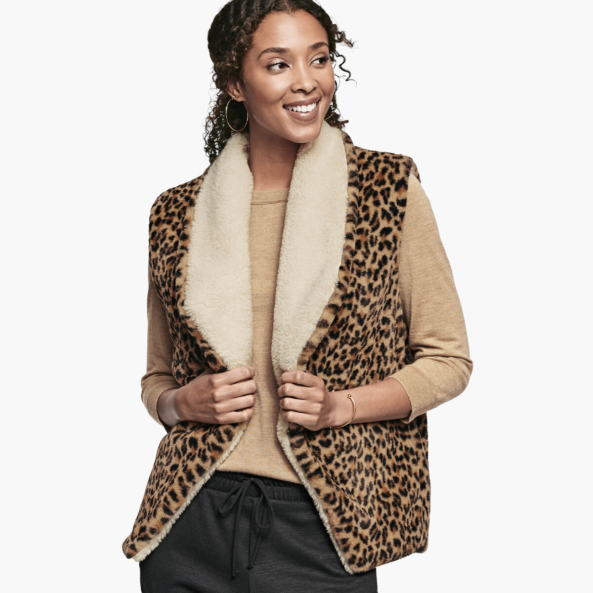 Reversible Animal-Print Faux-Fur/Sherpa Vest image number null