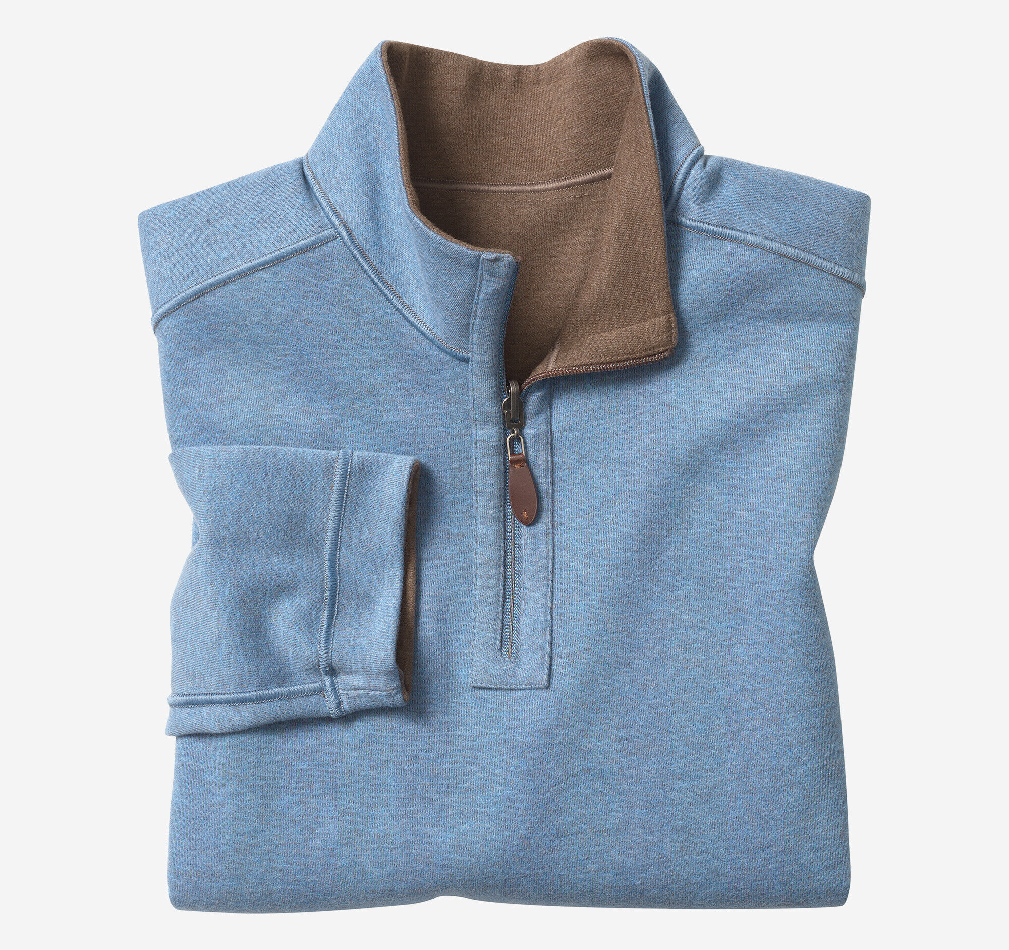Men's Reversible Solid Quarter-Zip in Brown/Blue | Johnston & Murphy
