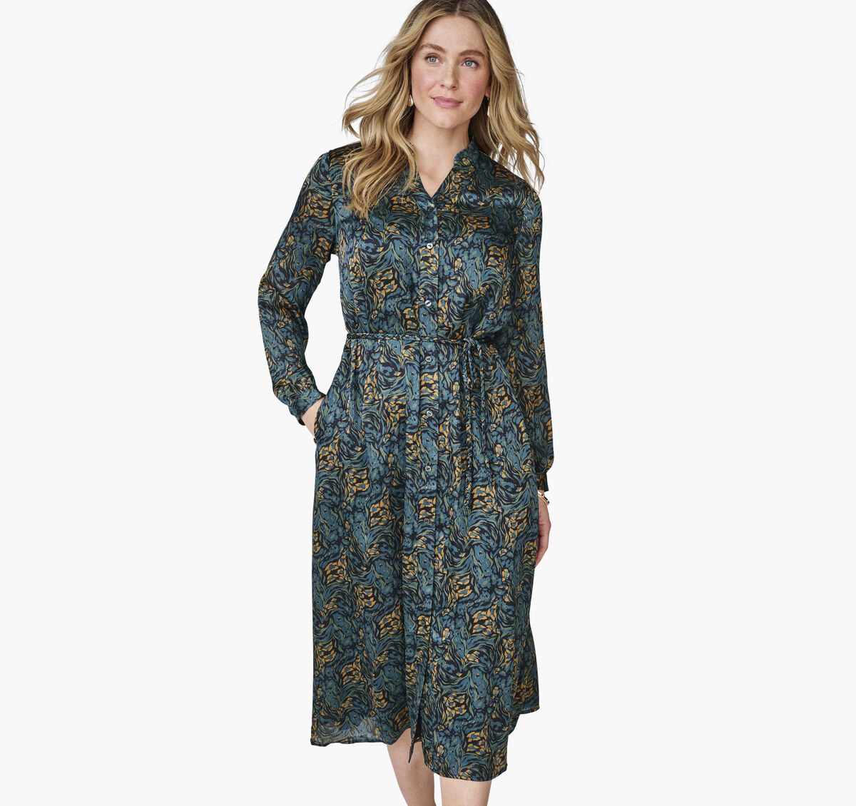 Printed Button-Front Long Dress image number null